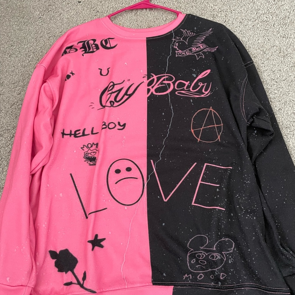 Pink and black split color long sleeve sweatshirt size small